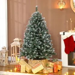 Árbol de Navidad Artificial 150 cm con 581 Ramas con Nieve 44 Piñas y Soporte Metálico Plegable Fácil Montaje Verde - Ogal.Es