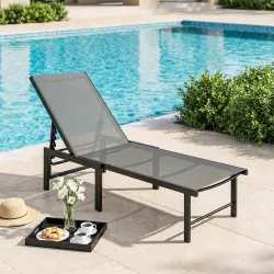 Tumbona Reclinable de Jardín Exterior con Respaldo Ajustable en 5 Posiciones y Marco de Acero 166x60x84 cm Gris - Ogal.Es