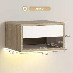 Juego de 2 Mesitas de Noche Flotantes con Luces LED RGB Control de APP Cajón Estante Abierto Natural y Blanco - Ogal.Es