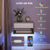 Juego de 2 Mesitas de Noche Flotantes con Luces LED RGB Control de APP Cajón Estante Abierto Natural y Blanco - Ogal.Es