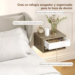 Juego de 2 Mesitas de Noche Flotantes con Luces LED RGB Control de APP Cajón Estante Abierto Natural y Blanco - Ogal.Es