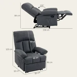 Sillón de Masaje Sillón Relax Reclinable con 8 Puntos de Masaje Función de Calefacción 85x93x103 cm Gris - Ogal.Es