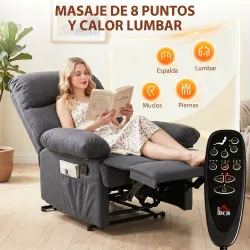Sillón de Masaje Sillón Relax Reclinable con 8 Puntos de Masaje Función de Calefacción 85x93x103 cm Gris - Ogal.Es