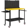 Banco de Trabajo con Panel Perforado Mesa de Trabajo con Enchufes Luz LED Ruedas Marco de Metal Negro y Amarillo - Ogal.Es