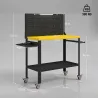Banco de Trabajo con Panel Perforado Mesa de Trabajo con Enchufes Luz LED Ruedas Marco de Metal Negro y Amarillo - Ogal.Es