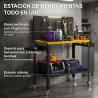 Banco de Trabajo con Panel Perforado Mesa de Trabajo con Enchufes Luz LED Ruedas Marco de Metal Negro y Amarillo - Ogal.Es
