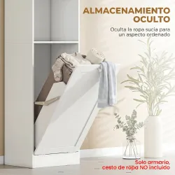 Armario Alto de Baño con Cesto Ropa Sucia con Compartimentos Abiertos y Estantes Ajustables 40x30x170 cm Blanco - Ogal.Es