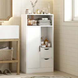 Armario de Baño con 2 Cajones Compartimento Abierto y Estantes Ajustables para Espacio Pequeño 50x25x100 cm Blanco - Ogal.Es