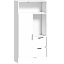Armario de Baño con 2 Cajones Compartimento Abierto y Estantes Ajustables para Espacio Pequeño 50x25x100 cm Blanco - Ogal.Es