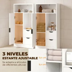 Armario de Baño con 2 Cajones Compartimento Abierto y Estantes Ajustables para Espacio Pequeño 50x25x100 cm Blanco - Ogal.Es