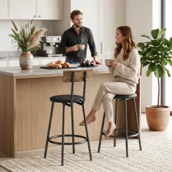 Set de 2 Taburetes de Bar con Respaldo y Reposapiés Tapizados en PU 41x47x92 cm Negro - Ogal.Es