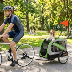 Remolque de Bicicleta para Perros 2 en 1 Carrito para Mascotas Plegable con Cinturón de Seguridad Reflectores Verde - Ogal.Es