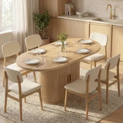 Mesa de Comedor Ovalada para 6 Personas con Tablero Grueso Puertas Correderas Tipo Persiana 6 Compartimentos Roble - Ogal.Es