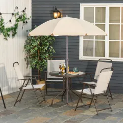 Conjunto de Muebles para Jardín con 4 Sillas 1 Mesa y 1 Parasol Texteline Aluminio y Poliéster Beige - Ogal.Es