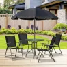 Conjunto de Muebles para Jardín con 4 Sillas 1 Mesa y 1 Parasol Texteline Aluminio y Poliéster Negro - Ogal.Es