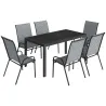 Conjunto de Mesa y Sillas Jardín con Mesa Metálica con Agujero y 6 Sillas Apilables Transpirables para Terraza Gris - Ogal.Es