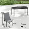 Conjunto de Mesa y Sillas Jardín con Mesa Metálica con Agujero y 6 Sillas Apilables Transpirables para Terraza Gris - Ogal.Es