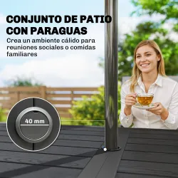 Conjunto de Mesa y Sillas Jardín con Mesa Metálica con Agujero y 6 Sillas Apilables Transpirables para Terraza Gris - Ogal.Es