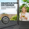 Conjunto de Mesa y Sillas Jardín con Mesa Metálica con Agujero y 6 Sillas Apilables Transpirables para Terraza Gris - Ogal.Es