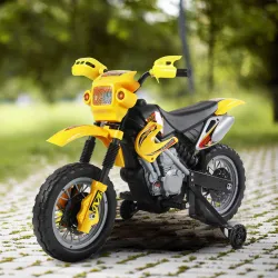 Moto Eléctrica para Niños con Ruedas de Apoyo Desmontables Faros y Música para Niños 3-6 Años Amarillo - Ogal.Es
