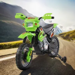 Moto Eléctrica para Niños con Ruedas de Apoyo Desmontables Faros y Música para Niños 3-6 Años Verde - Ogal.Es