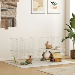 Jaula para Animales Pequeños Valla Metálica Modular para Mascotas con Puerta Rampa y Paneles de ABS 146x73x73 cm... - Ogal.Es