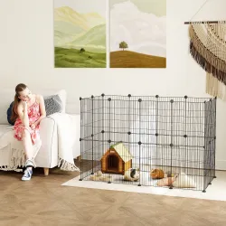 Jaula para Animales Pequeños Valla Metálica Modular para Mascotas con Puerta y Paneles de Acero 120x60x80 cm Negro - Ogal.Es