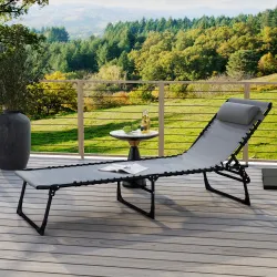 Tumbona Plegable y Ajustable de 4 Posiciones Silla Reclinable de Jardín con Sistema de Cordones para Exterior Ma... - Ogal.Es
