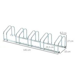 Aparcamiento para 5 Bicicletas Estacionamiento para Aparcar Bicicletas para Interior y Exterior 145x33x27cm Plata - Ogal.Es