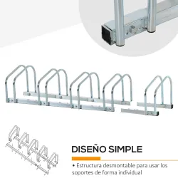 Aparcamiento para 5 Bicicletas Estacionamiento para Aparcar Bicicletas para Interior y Exterior 145x33x27cm Plata - Ogal.Es