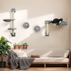 Juego de Escalada para Gatos de Pared 4 Piezas con Hamaca Bola Plataformas 84,5x19x54 cm Gris y Beige - Ogal.Es