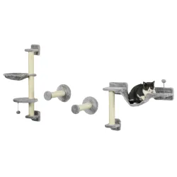 Juego de Escalada para Gatos de Pared 4 Piezas con Hamaca Bola Plataformas 84,5x19x54 cm Gris y Beige - Ogal.Es