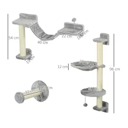 Juego de Escalada para Gatos de Pared 4 Piezas con Hamaca Bola Plataformas 84,5x19x54 cm Gris y Beige - Ogal.Es