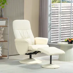 Sillón de Relax con Reposapiés Respaldo Reclinable hasta 145° para Salón Dormitorio Oficina 76x81x101 cm Crema - Ogal.Es