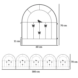 Set de 5 Vallas para Jardín Metálicas 300x70 cm Combinación Libre Barrera para Animales para Patio Césped Negro - Ogal.Es