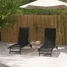 Lote de 2 tumbonas de aluminio y textileno con ruedas, respaldo reclinable carga máx. 150 kg Negro - Ogal.Es
