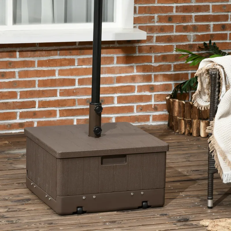 Pie de parasol base de lestage sombrilla mesa auxiliar jardinera con drenaje ruedas asas PE y metal marron - Ogal.Es
