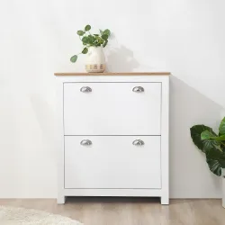 Zapatero de 2 Cajones para 12 Pares de Zapatos Mueble con Puertas Abatibles y Estante Ajustable 79x23x90,5 cm Bl... - Ogal.Es