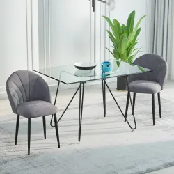 Conjunto de 2 sillas de Comedor Silla de Cocina Terciopelo Patas metal Gris 52x54x79 cm - Ogal.Es