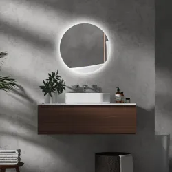 Espejo redondo luminoso LED de baño 60 cm mural con iluminación interruptor táctil sistema antivaho 29 W Gris - Ogal.Es