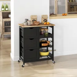 Carro de Cocina Carrito Auxiliar con Ruedas con 3 Cajones 2 Estantes Abiertos y Bandeja Extraíble 67x37x85,5 cm ... - Ogal.Es