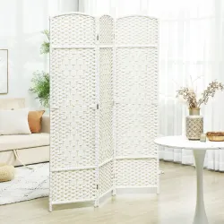 Separador de Ambientes de 3 Paneles Biombo Plegable 135x180 cm Pantalla de Privacidad de Polipropileno Blanco - Ogal.Es