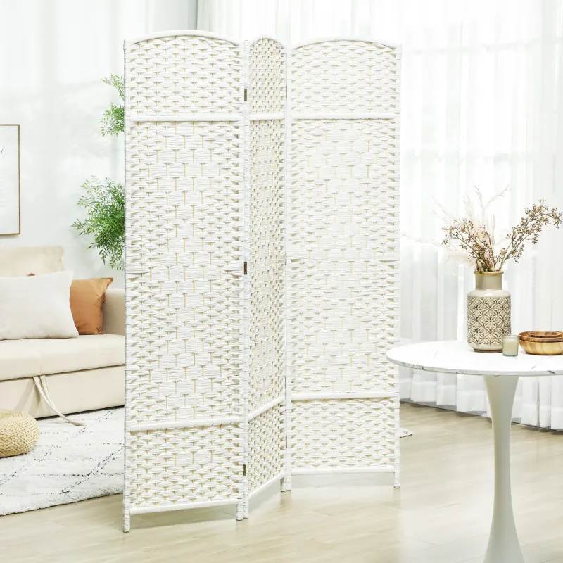 Separador de Ambientes de 3 Paneles Biombo Plegable 135x180 cm Pantalla de Privacidad de Polipropileno Blanco - Ogal.Es