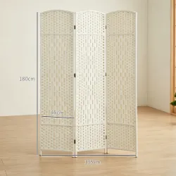 Separador de Ambientes de 3 Paneles Biombo Plegable 135x180 cm Pantalla de Privacidad de Polipropileno Blanco - Ogal.Es
