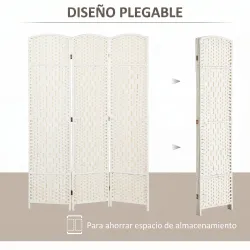 Separador de Ambientes de 3 Paneles Biombo Plegable 135x180 cm Pantalla de Privacidad de Polipropileno Blanco - Ogal.Es