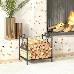 Estante de leña para interiores 42,5 x 33,5 x 43 cm Estante de leña para chimenea de metal negro - Ogal.Es