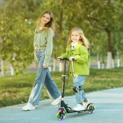 Patinete Plegable para Niños de 3-8 Años de 2 Ruedas con Luces Manillar de 4 Altura Ajustable Doble Frenos Negro - Ogal.Es