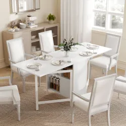 Mesa Plegable de Comedor con Alas Abatibles 4 Compartimentos 3 Formas para Cocina Salón 169x60x75 cm Blanco - Ogal.Es