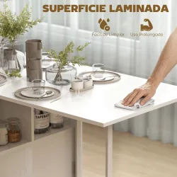 Mesa Plegable de Comedor con Alas Abatibles 4 Compartimentos 3 Formas para Cocina Salón 169x60x75 cm Blanco - Ogal.Es