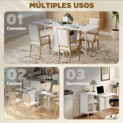 Mesa Plegable de Comedor con Alas Abatibles 4 Compartimentos 3 Formas para Cocina Salón 169x60x75 cm Blanco - Ogal.Es